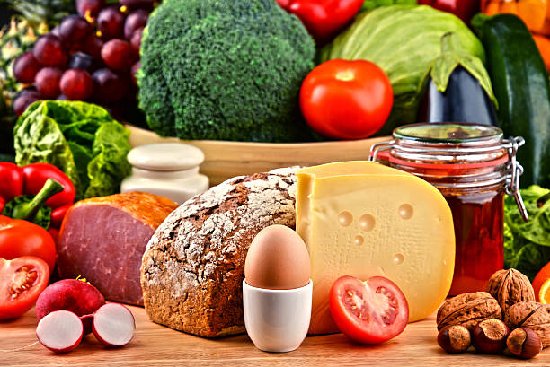istock Organic food including vegetables fruit bread dairy and meat 506788656