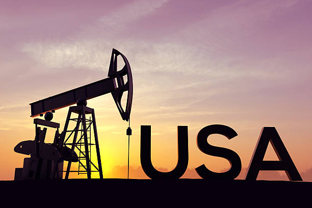 istock Oil pump with the word USA 506788728