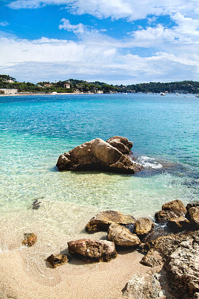 istock Blue lagoon with rocks and sand 506790056