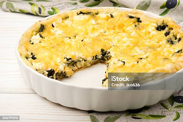 Quiche With Spinach Feta And Cheese Mediterranean Kitchen Stock Photo - Download Image Now