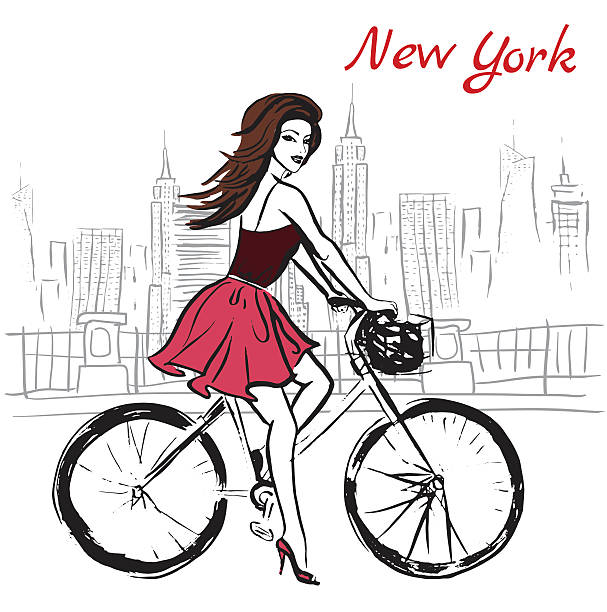 여자 자전거 - new york stock illustrations