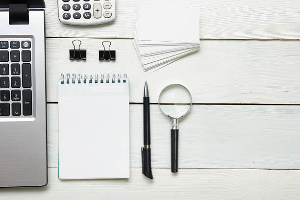 istock Office desk table with supplies. Top view. Copy space for 506792832