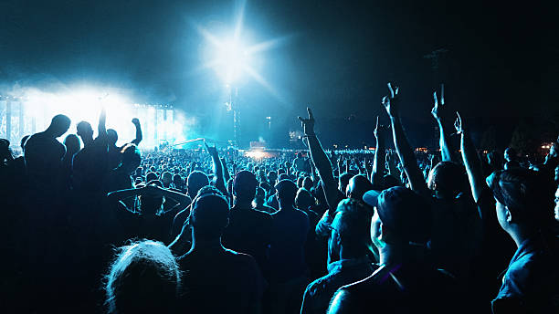 Crowd at a music concert Music concert and crowd. Shot at 1600 iso, grainy…. still print very well arms raised photos stock pictures, royalty-free photos & images