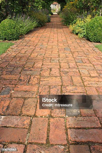Image Of Old Red Brick Path Block Paving Paved Pathway Stock Photo - Download Image Now