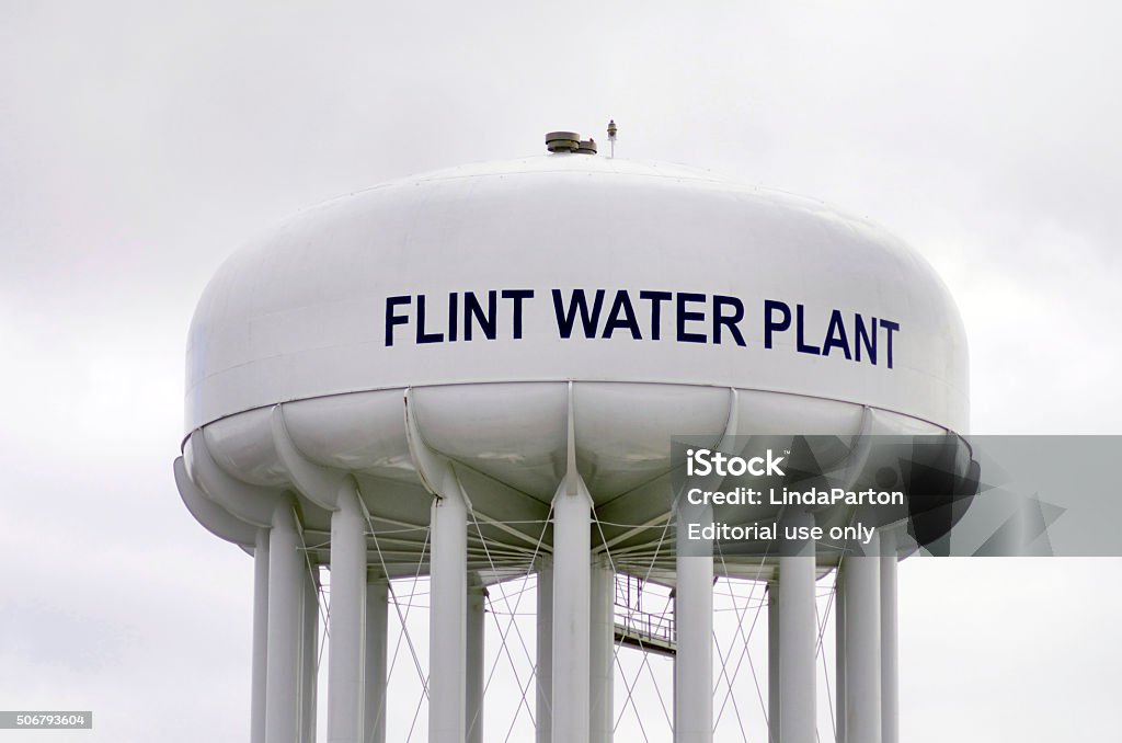 Flint Water Plant Tank Flint, Michigan, USA - January 23, 2016: Flint Water Plant Tank which holds drinking water for the city of Flint, Michigan. Flint - Michigan Stock Photo