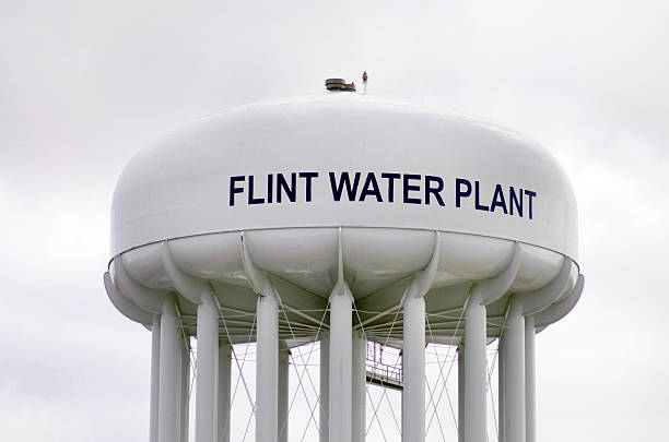 Flint Water Plant Tank Flint, Michigan, USA - January 23, 2016: Flint Water Plant Tank which holds drinking water for the city of Flint, Michigan. flint michigan stock pictures, royalty-free photos & images