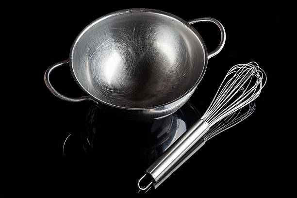 istock Steel bowl with whisker from high angle with reflection black 506794422