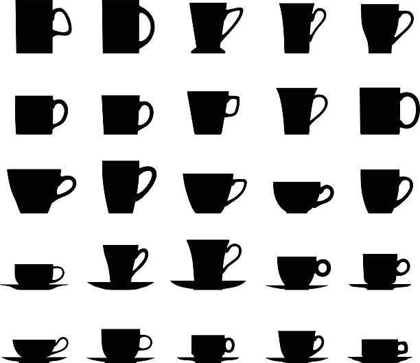 Set of different silhouettes tea cups isolated on white background. Vector collection silhouette illustration of tea cups on a white background. tea cup and saucer stock illustrations