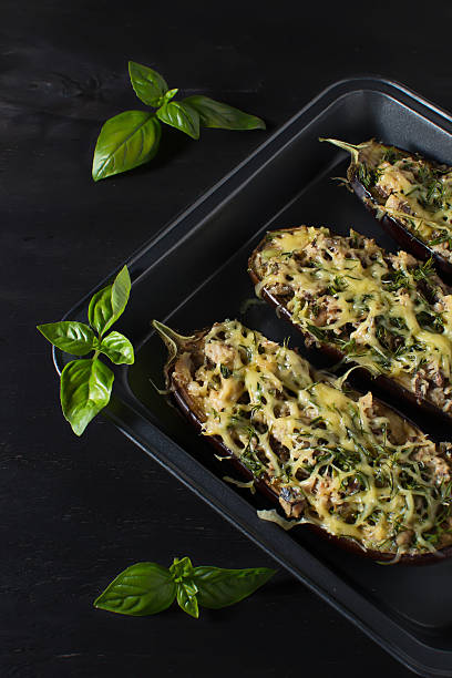 istock Baked eggplant with basil and cheese 506794731