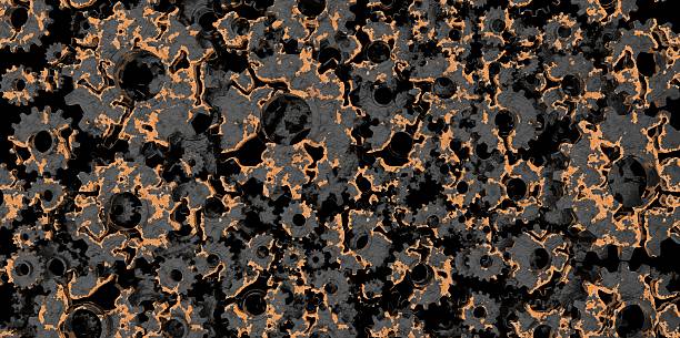 istock yellow orange rusty mechanical 3D manufacturing, metal gears cog 506795261