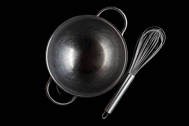 istock Steel bowl with whisker from above with reflection black 506795334