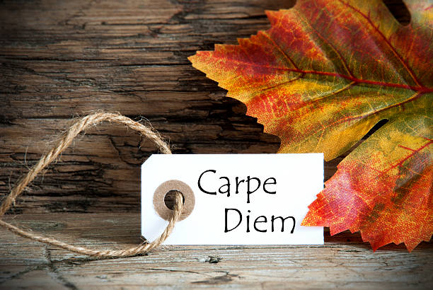 Autumn Label with Autumn Leaf and the Quote Carpe Diem