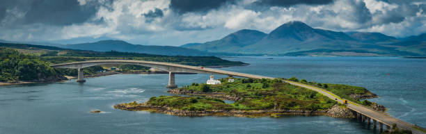 istock Scotland Skye Bridge spanning sea to Isle over lighthouse panorama 506796623