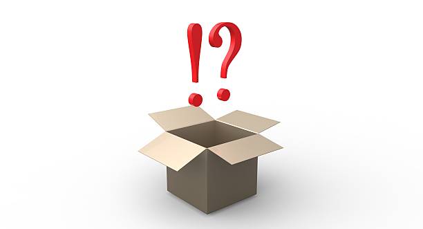 istock 3D red exlamation question mark cardboard yellow open box 506797181