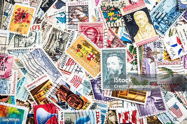 Lot Of Us Stamps Stock Photo - Download Image Now - Postage Stamp,  Backgrounds, Old - iStock