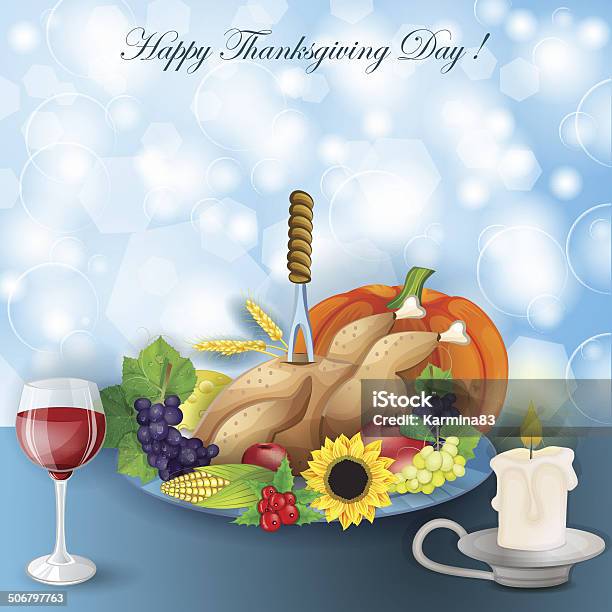 Illustration De La Turquie Des Fruits Et Du Vin Au Dîner De Thanksgiving Vecteurs libres de droits et plus d'images vectorielles de Aliment