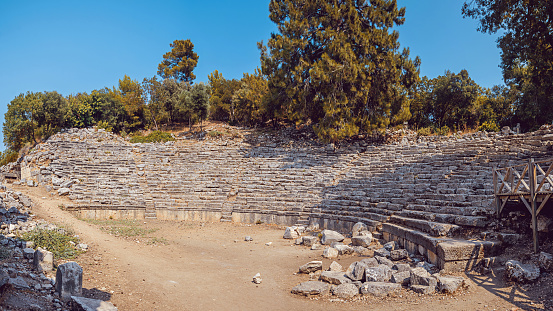 Ancient civilization temple. Amphitheater.  Panoramic background