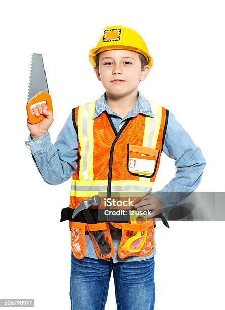 Junior Construction Worker Stock Photo - Download Image Now - Child, Toy, White Background