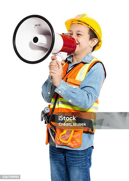 Junior Construction Worker Stock Photo - Download Image Now - 6-7 Years, Announcement Message, Aspirations
