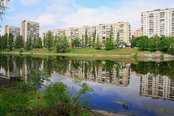 istock Soviet communist architecture buildings in Kyiv canal, Ukraine 506799365