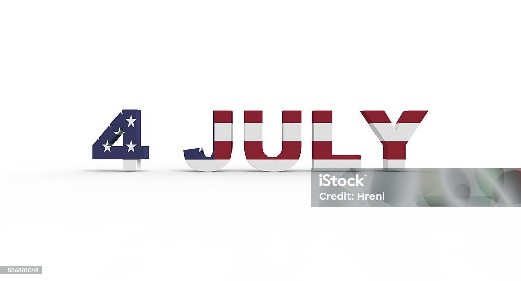 3D 4 July text, with the american flag pride inside July Stock Photo