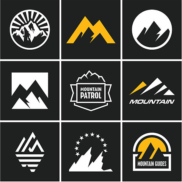 гора иконки набор - ski resort mountain winter mountain range stock illustrations