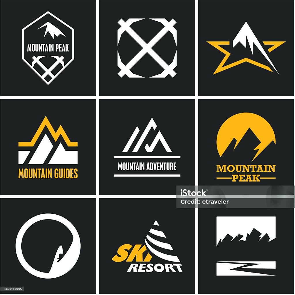 Mountain icons set. Mountain climbing. Mountain icons set. Mountain climbing. Climber. Ski Resort labels. Mountain stock vector