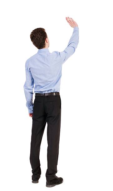 istock Back view of beautiful business man welcomes. 506814848