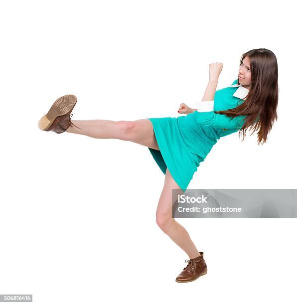 Skinny Woman Funny Fights Waving His Arms And Legs Stock Photo - Download Image Now