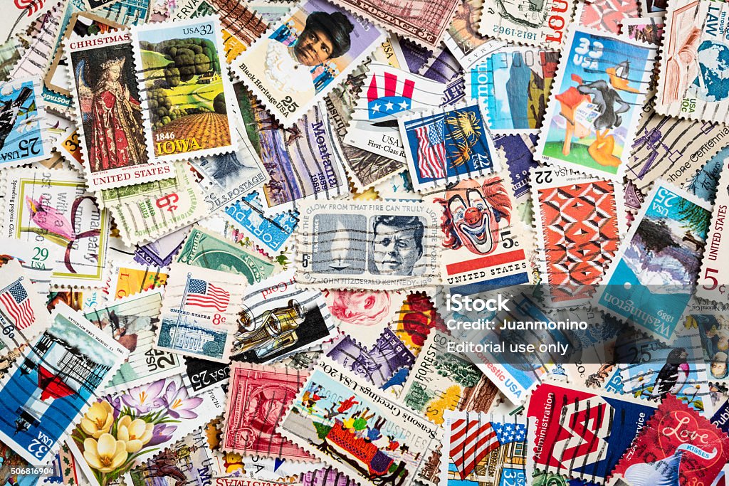 Lot Of Us Stamps Stock Photo - Download Image Now - Post Office