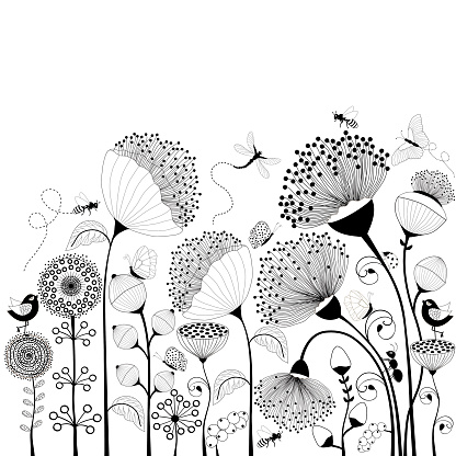 Card with black and white flowers