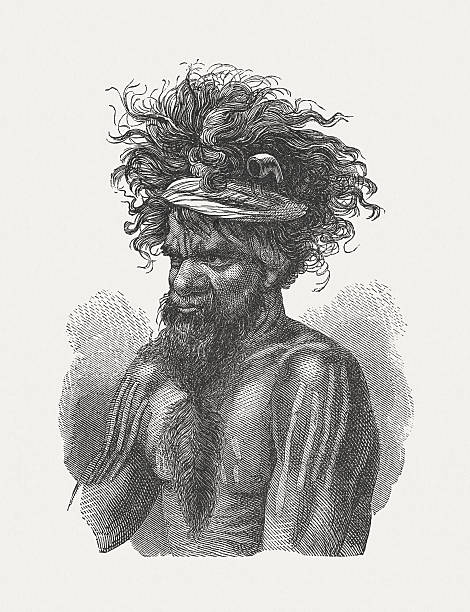 aboriginal australians, drewno engraving, opublikowana w 1882 - aboriginal stock illustrations