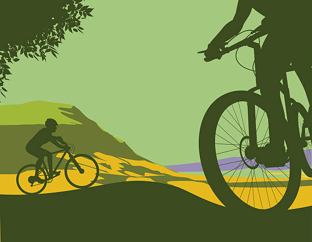 горный велосипед - mountain biking silhouette cycling bicycle stock illustrations