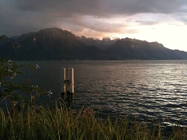 Lake Geneva in Montreux stock photo