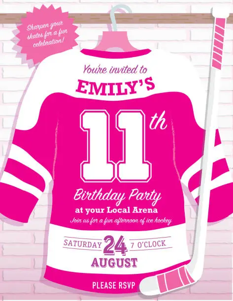 Vector illustration of Girls Birthday party Hockey jersey themed invitation design