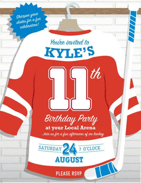 Vector illustration of Boys Birthday party Hockey jersey themed invitation design