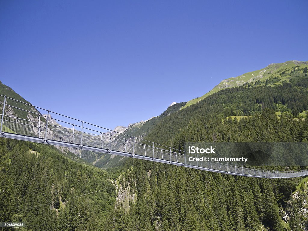 swing bridge a swing bridge leading over a valley in the austrian alps Austria Stock Photo