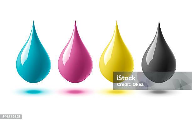 Cmyk Droplets Stock Photo - Download Image Now - Abstract, Black Color, Blue