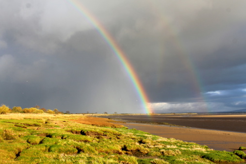 Rainbow and storm clouds on the Solway Firth Coast, Scotland