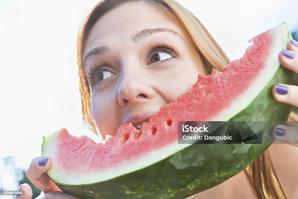 Woman Eating Watermelon Pretty Young Woman Eating Watermelon Adult Stock Photo