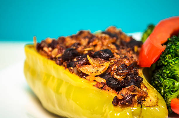 Cubanelle Stuffed Pepper with Black Beans, Rice and Lentils