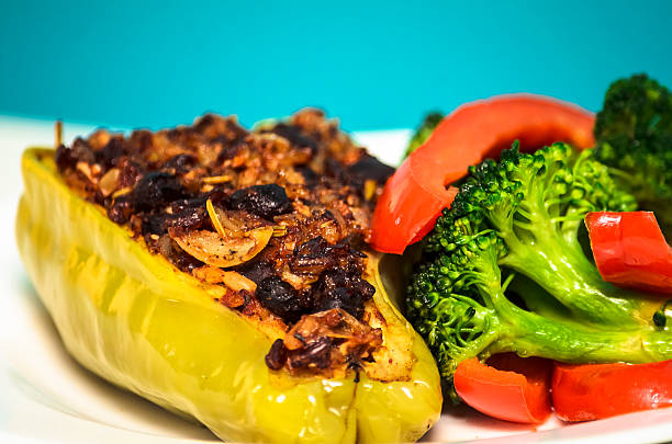 Cubanelle Stuffed Pepper with Black Beans, Rice and Lentils