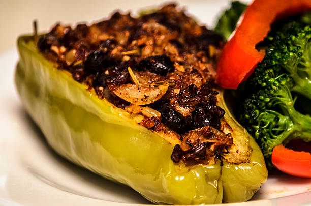 Cubanelle Stuffed Pepper with Black Beans, Rice and Lentils