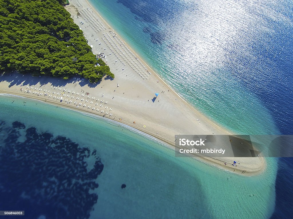 Zlatni rat beach, Bol, Brac island, Dalmatia, Croatia Famous beach Zlatni rat (Golden Horn or Golden Cape), Bol, Brac island, Dalmatia, Croatia, Europe. Hvar Stock Photo