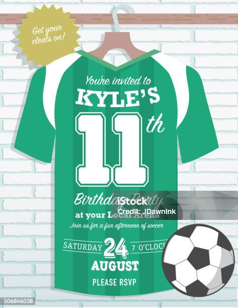 Boys Birthday Party Soccer Jersey Themed Invitation Design Stock Illustration - Download Image Now