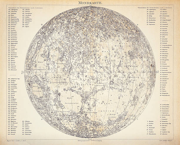 illustrazioni stock, clip art, cartoni animati e icone di tendenza di lunar mappa incisione 1896 - phase image mri scan science nobody