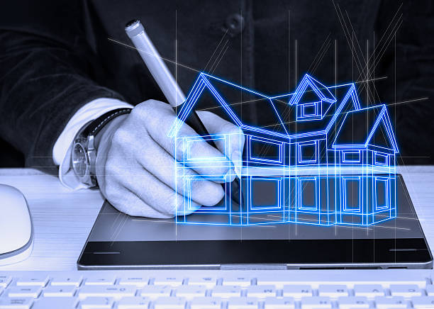 istock Architect drawing a futuristic sketch of house 506848308