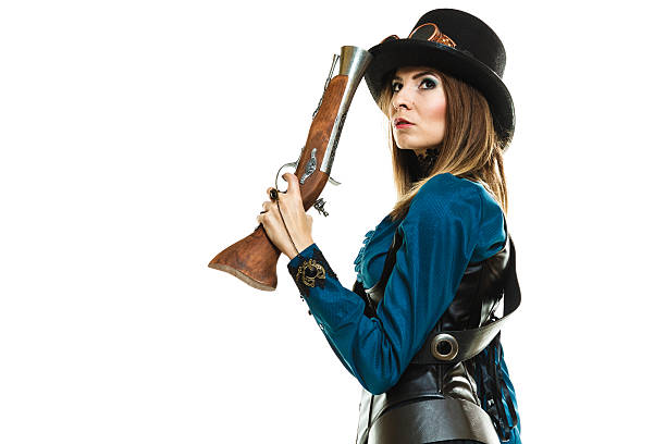 istock Steampunk girl with rifle. 506848902