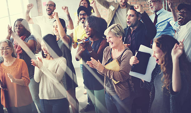 チームチームワークミーティングの成功の幸福の概念 - clapping celebration business people ストックフォトと画像