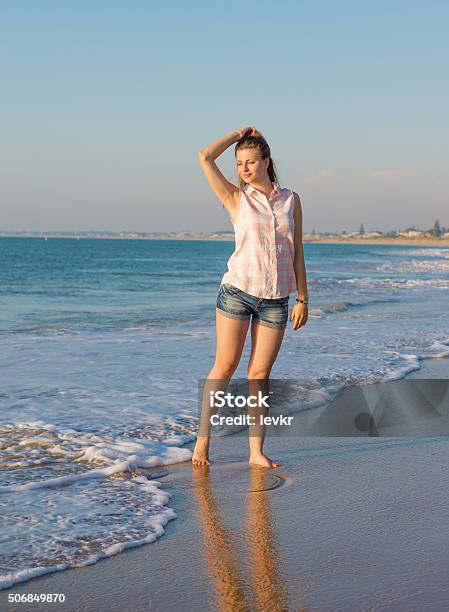 Beautiful Girl On The Beach Stock Photo - Download Image Now - Adult, Barefoot, Beach